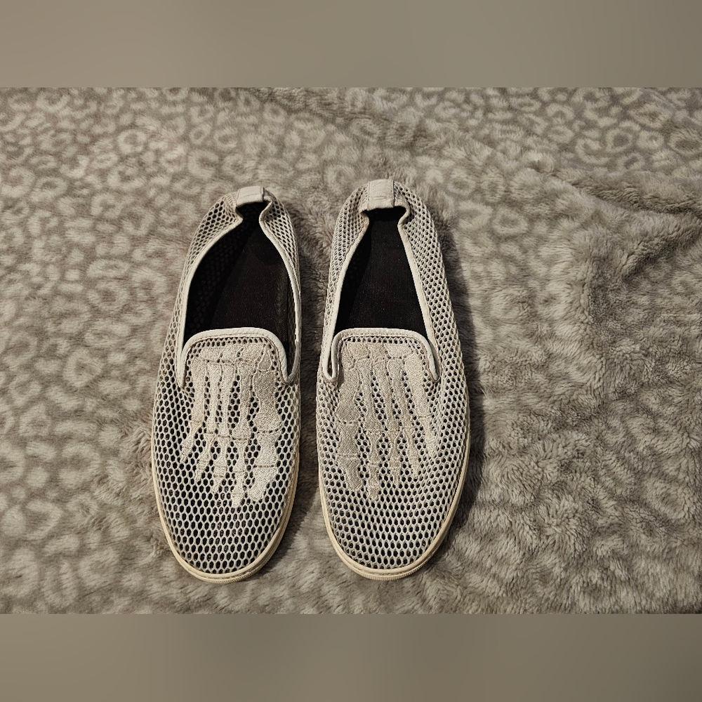 Mara and Mine Skeleton Jem Skull Mesh White Slip On Sneakers Shoes Women